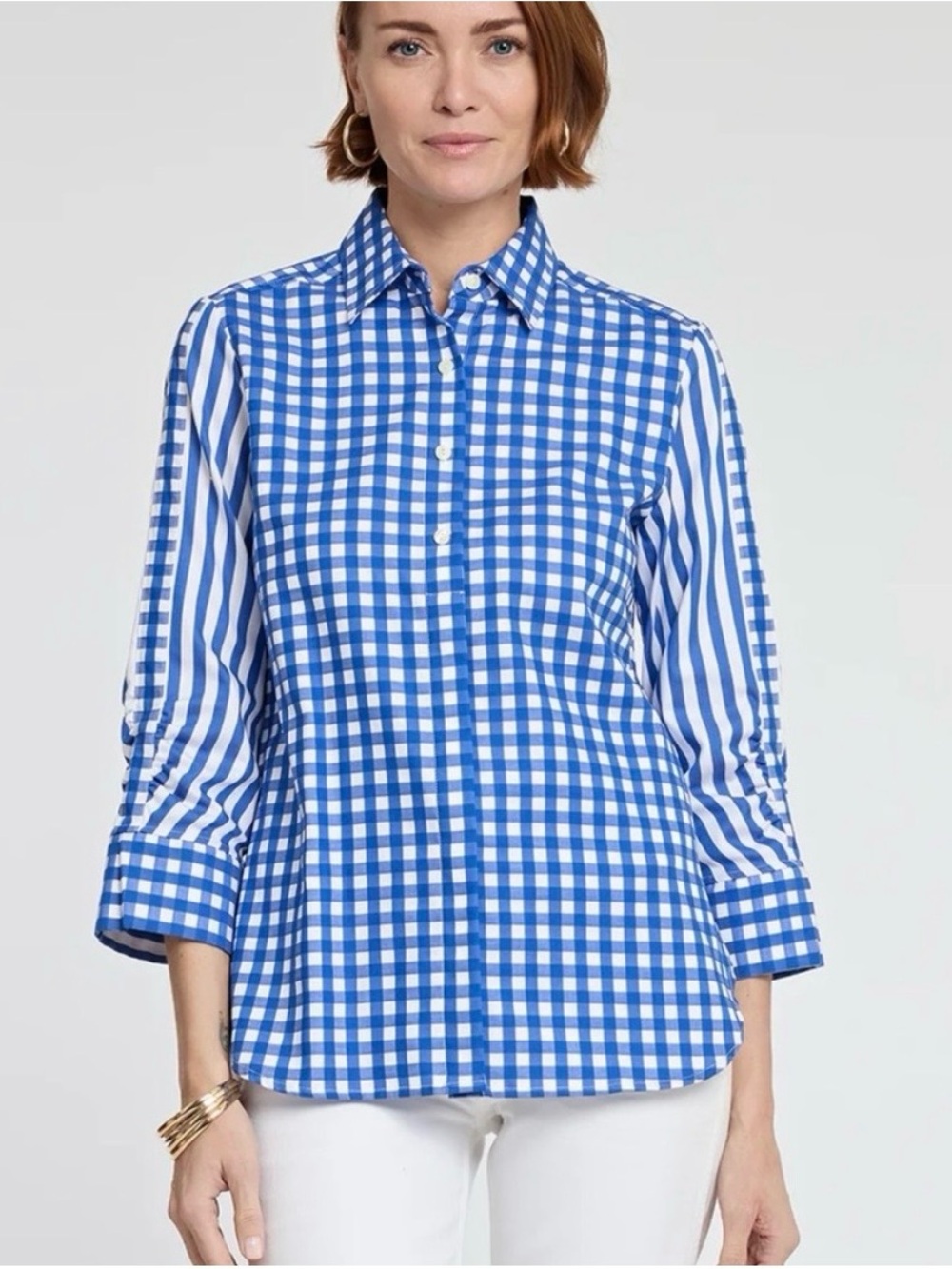 Hinson Wu Zoey Blue Gingham Abstract Button-Down Shirt